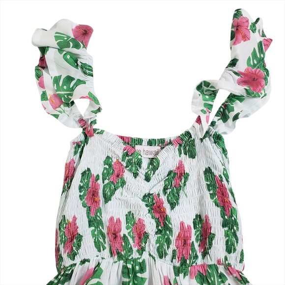 Tiare Hawaii Hollie Maxi Dress OS Tahitian Hibiscus Smocked Slits Vacation Beach - Picture 8 of 15